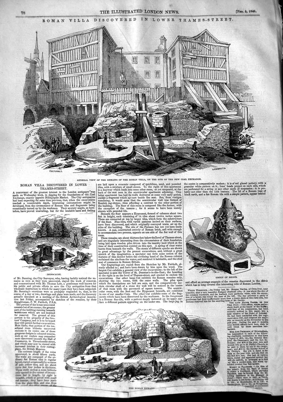 Original Old Antique Print 1848 Roman Villa Thames-Street London Hypocaust 19th