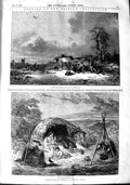 Old Antique Print 1848 British Institution Art Horses Family Camp Scene 19th