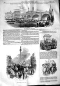 Old Antique Print 1848 Navigation Laws London Bridge Charing Cross Boats 19th