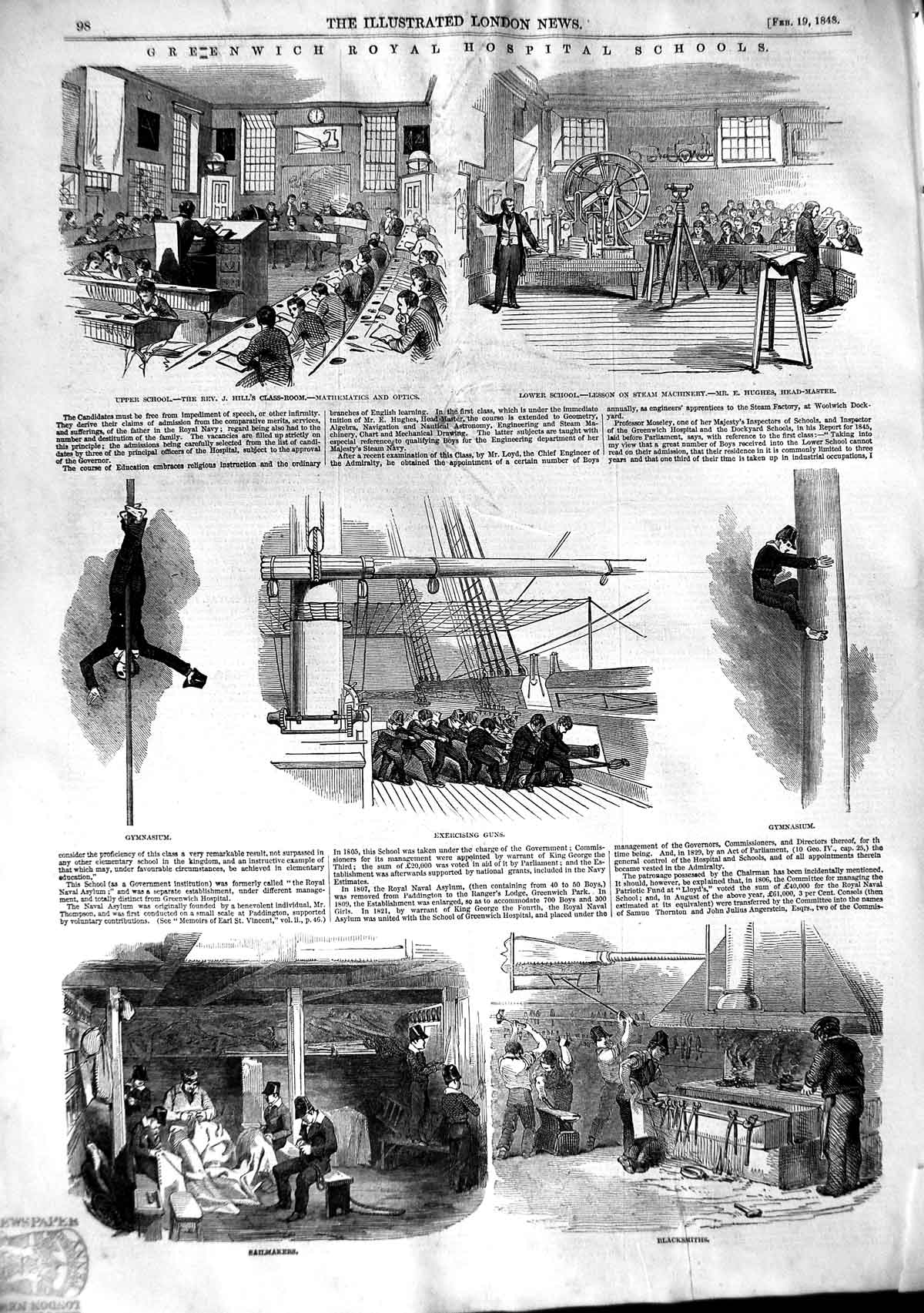 Original Old Antique Print 1848 Greenwich Royal Hospital School Sailmakers 19th