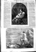 Old Antique Print 1848 British Institute Art Mother Baby Swan Lady Lauder 19th