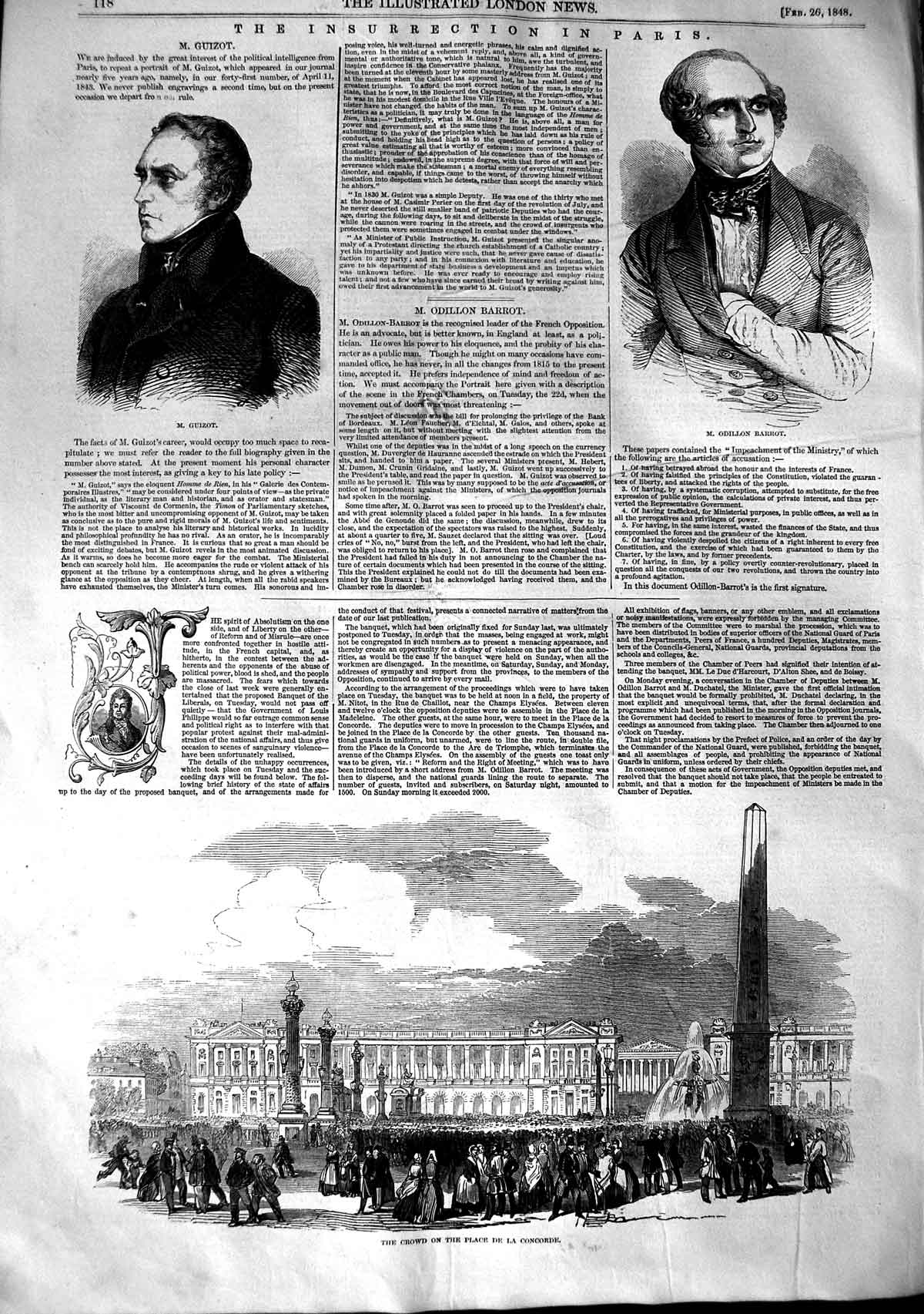 Original Old Antique Print 1848 Guizot Barrot Insurrection Paris National Guard