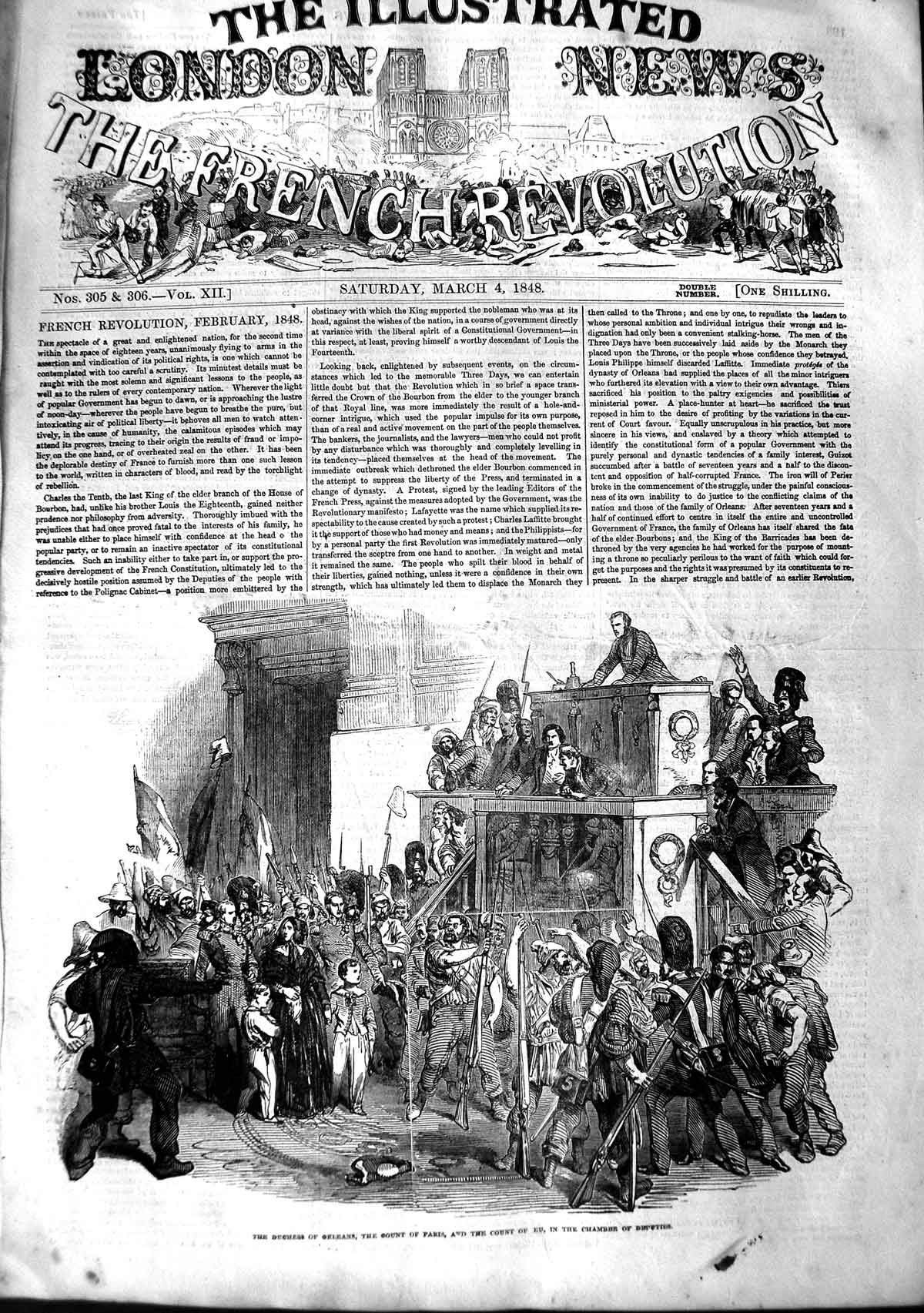 Original Old Antique Print 1848 French Revolution Duchess Orleans Pari Victorian