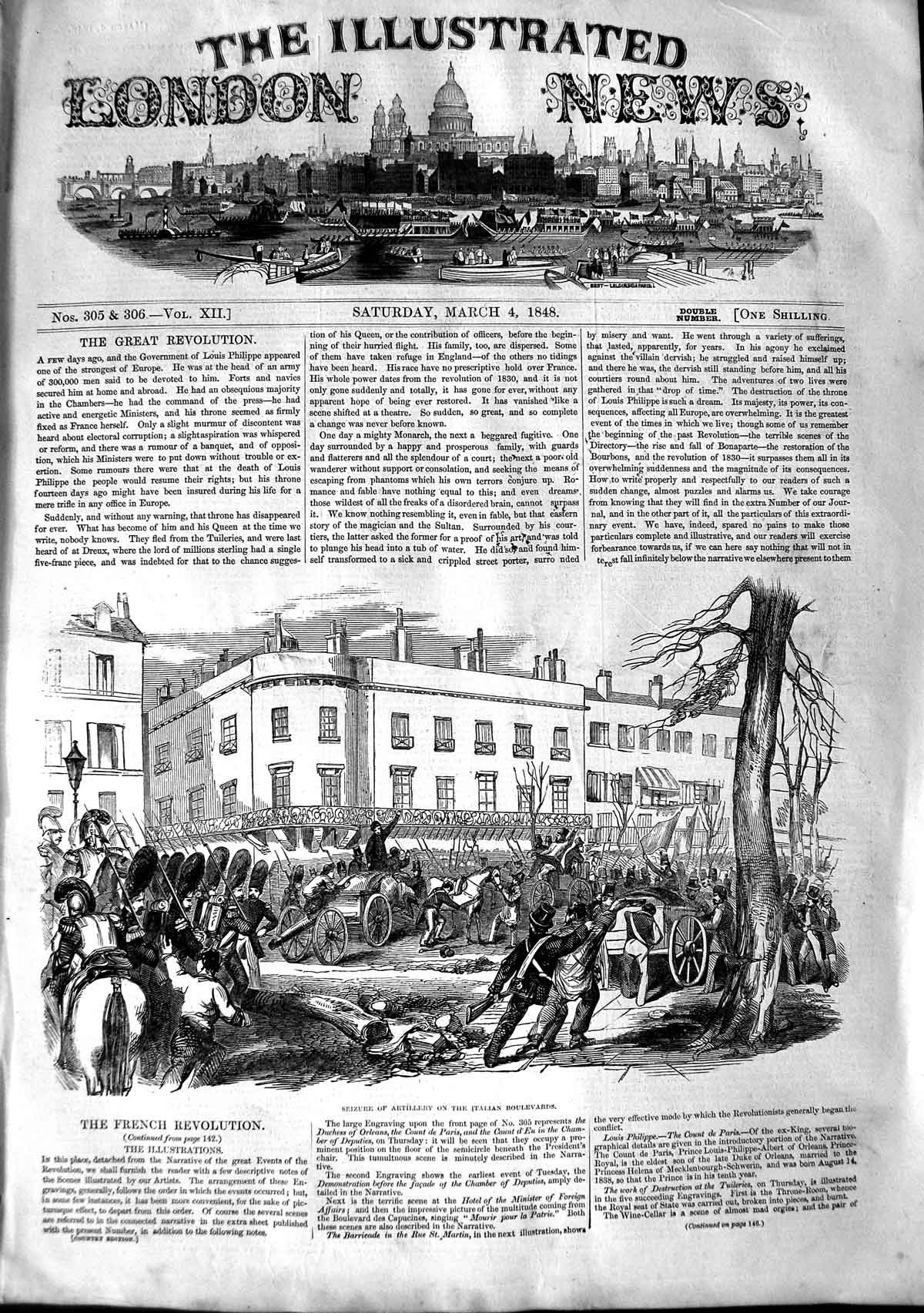 Original Old Antique Print 1848 French Revolution Paris Government Hote 19th