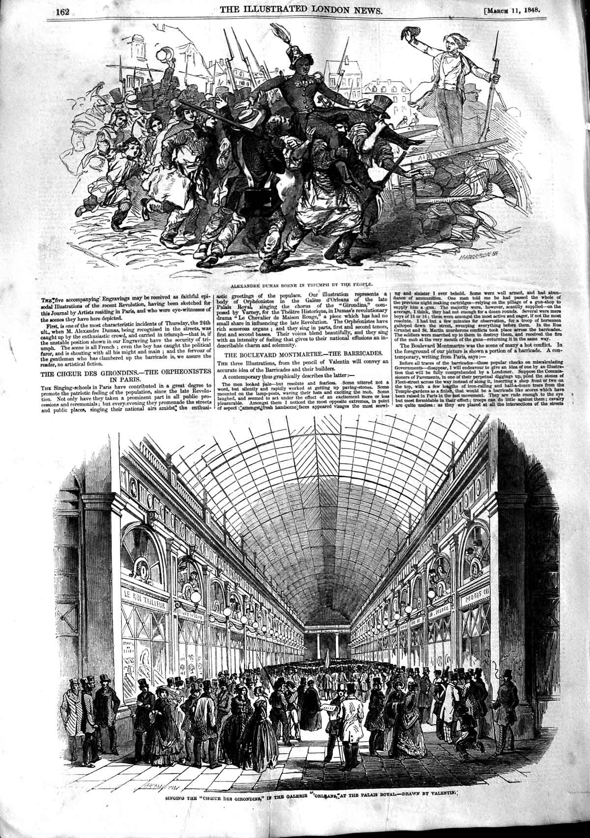 Original Old Antique Print 1848 Alexandre Dumas Battle Choeur Girondins 19th