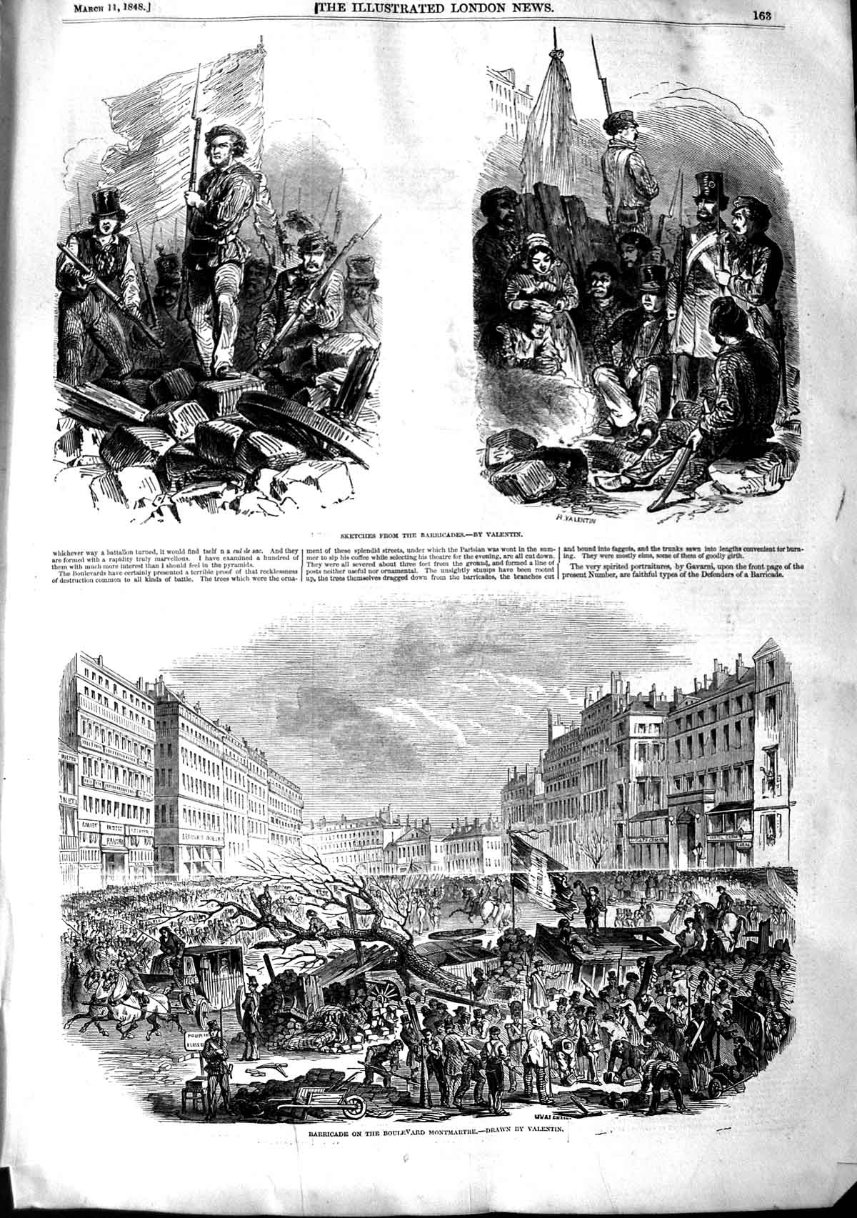 Original Old Antique Print 1848 Siers Barricades French Revolution Mon Victorian