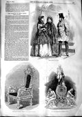 Original Old Antique Print 1848 Paris Fashion Repose Armchair Shakespeare Clock