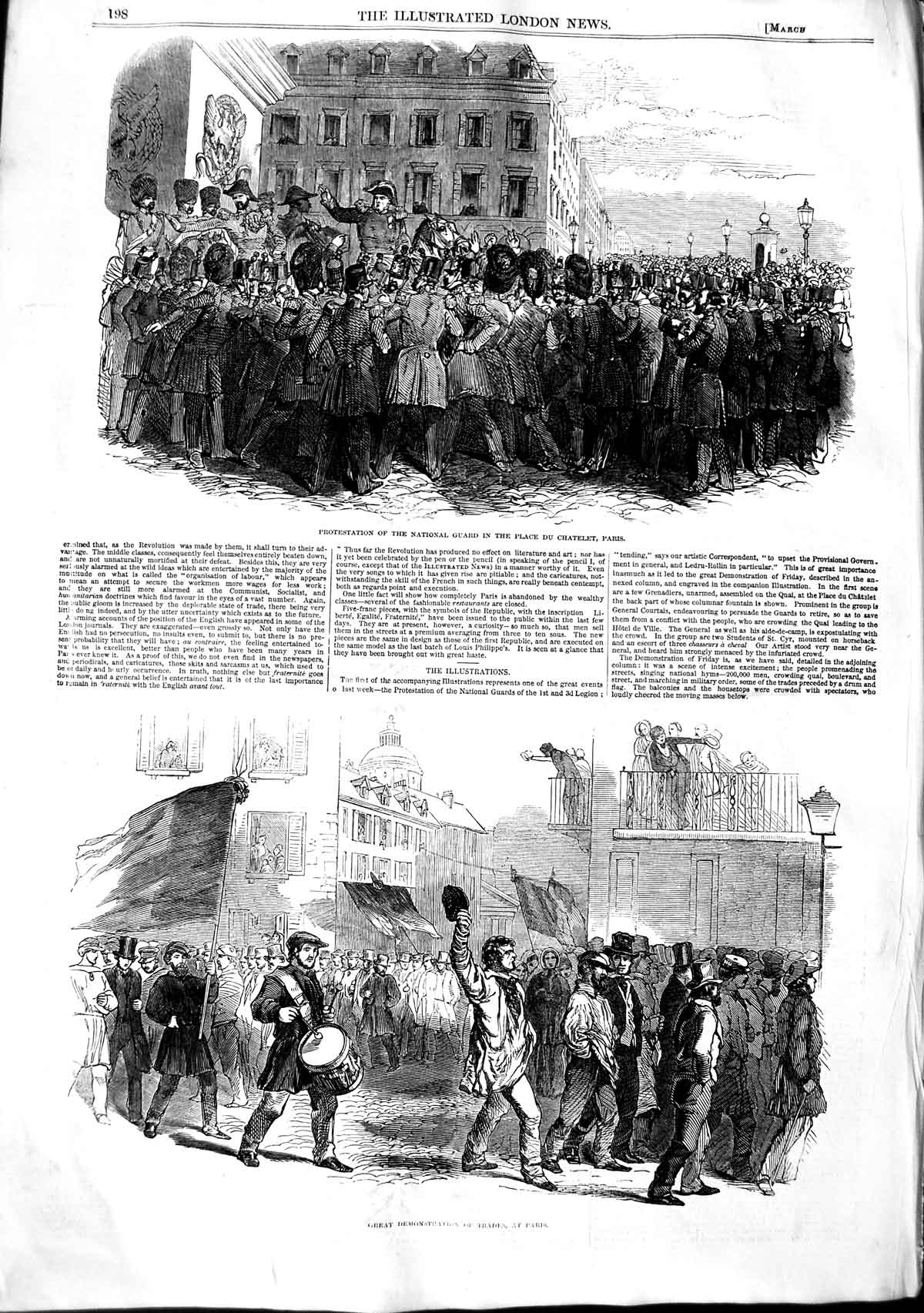 Old Antique Print 1848 National Guard Place Chatelet Trade Paris France 19th