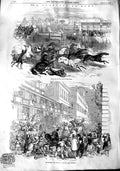Original Old Antique Print 1848 Carnival Rome Horse Racing Confetti Bouquets