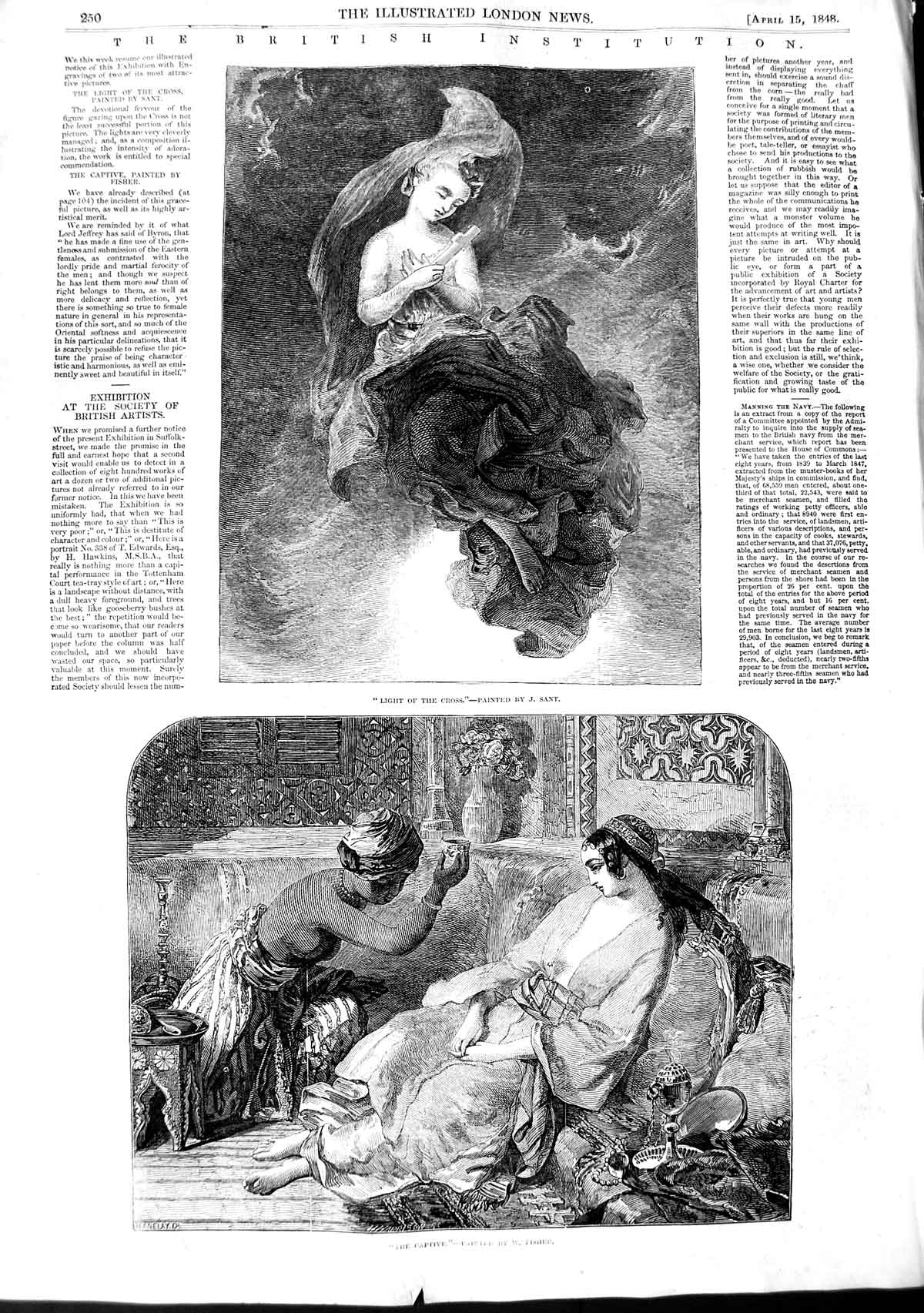 Old Antique Print 1848 British Institution Art Angel Cross Lady Servant 19th