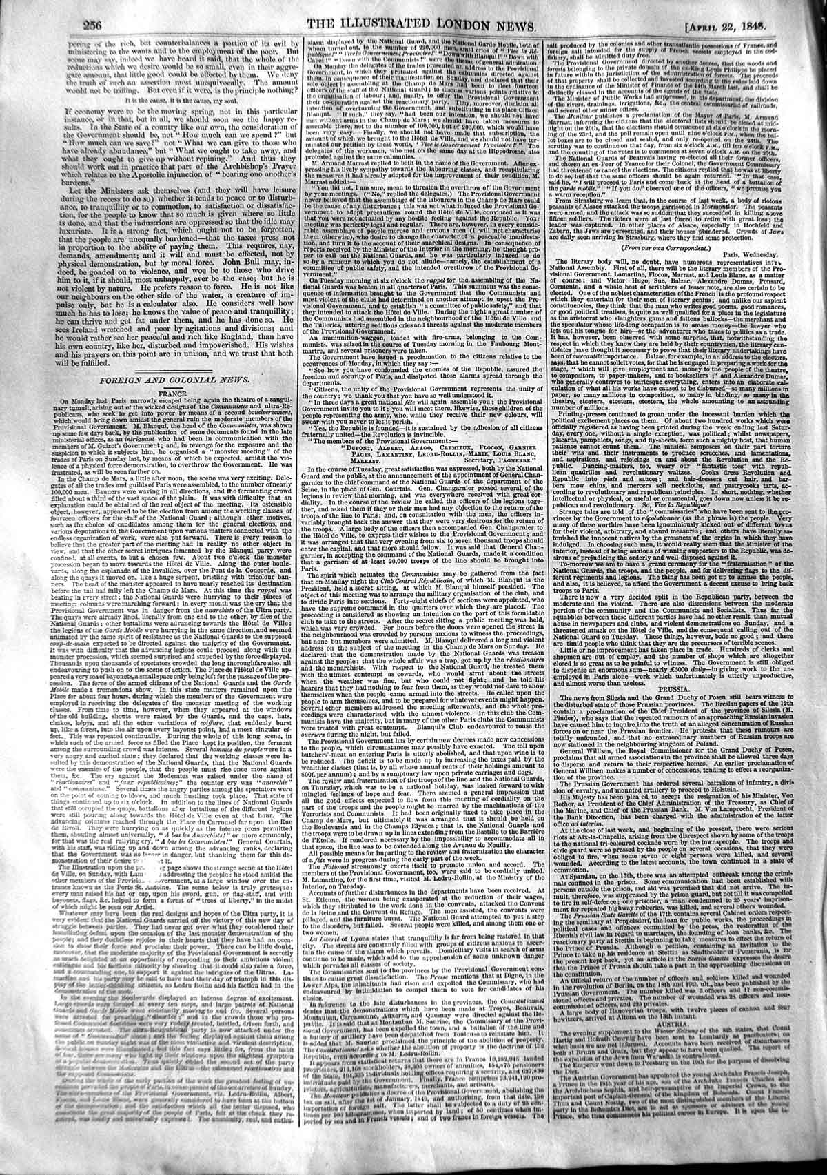 Original Old Antique Print 1848 Demonstration Hotel Ville Paris Lamartin 19th