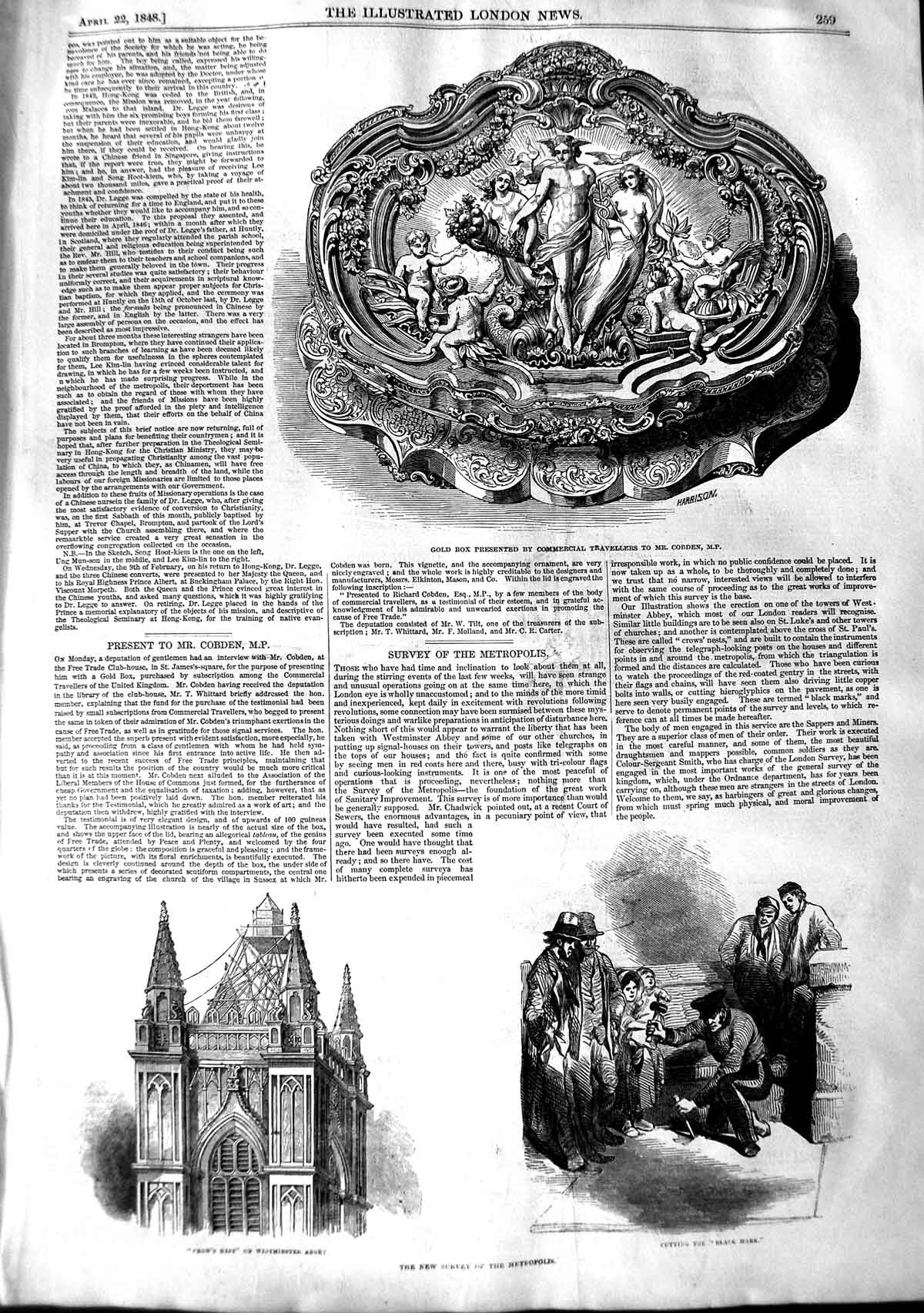 Original Old Antique Print 1848 Westminster Abbey GBox Travellers Cobden 19th