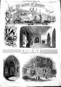 Original Old Antique Print 1848 Tower London Beauchamp Tower Horse Armoury 19th