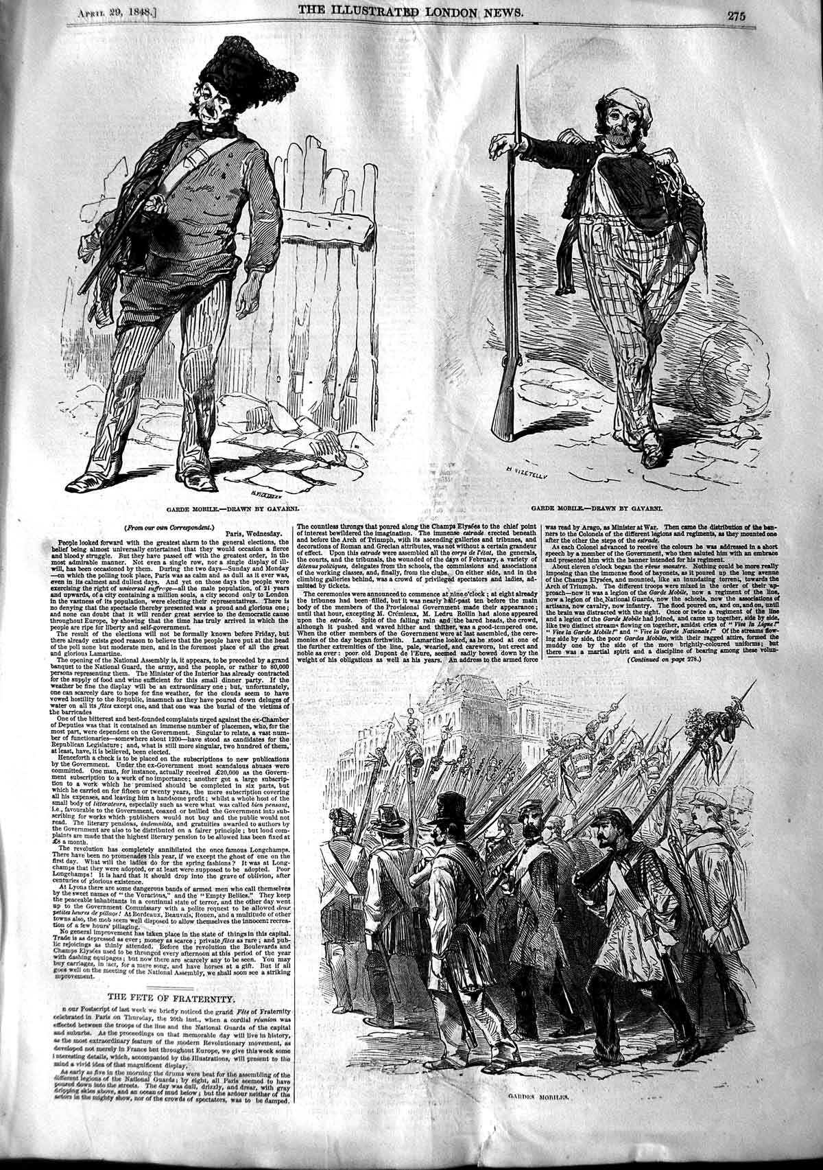 Original Old Antique Print 1848 Garde Mobile Siers War Gavarni 19th