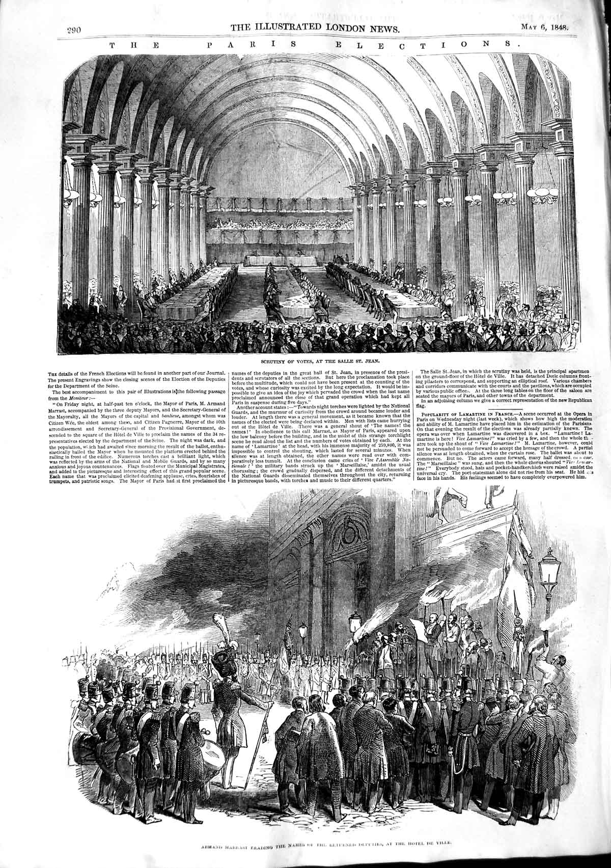 Old Antique Print 1848 Paris Elections Salle St. Jean Marrast Hotel Ville 19th