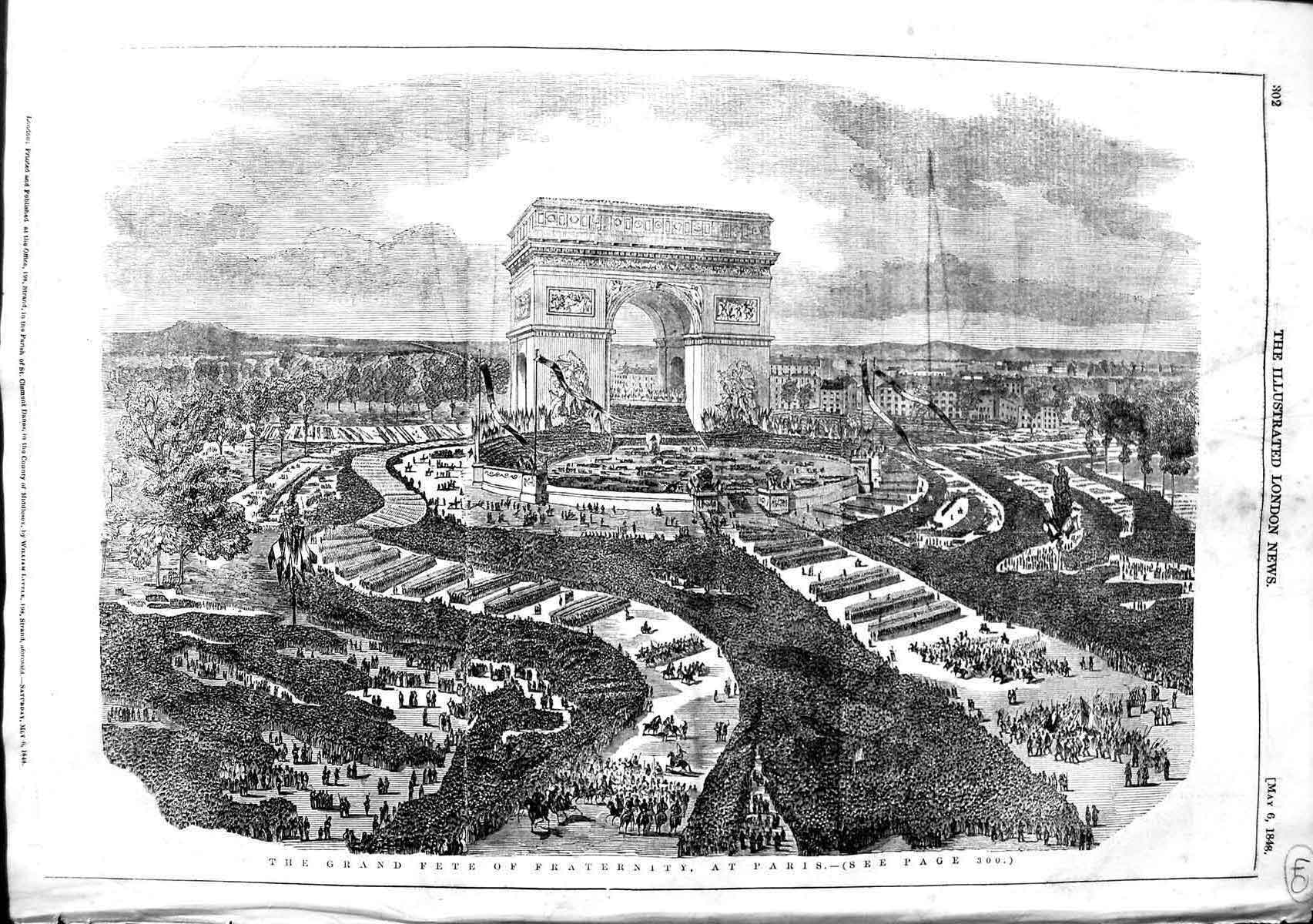Old Antique Print 1848 Bird'S Eye View Grand Fete Fraternity Paris France 19th