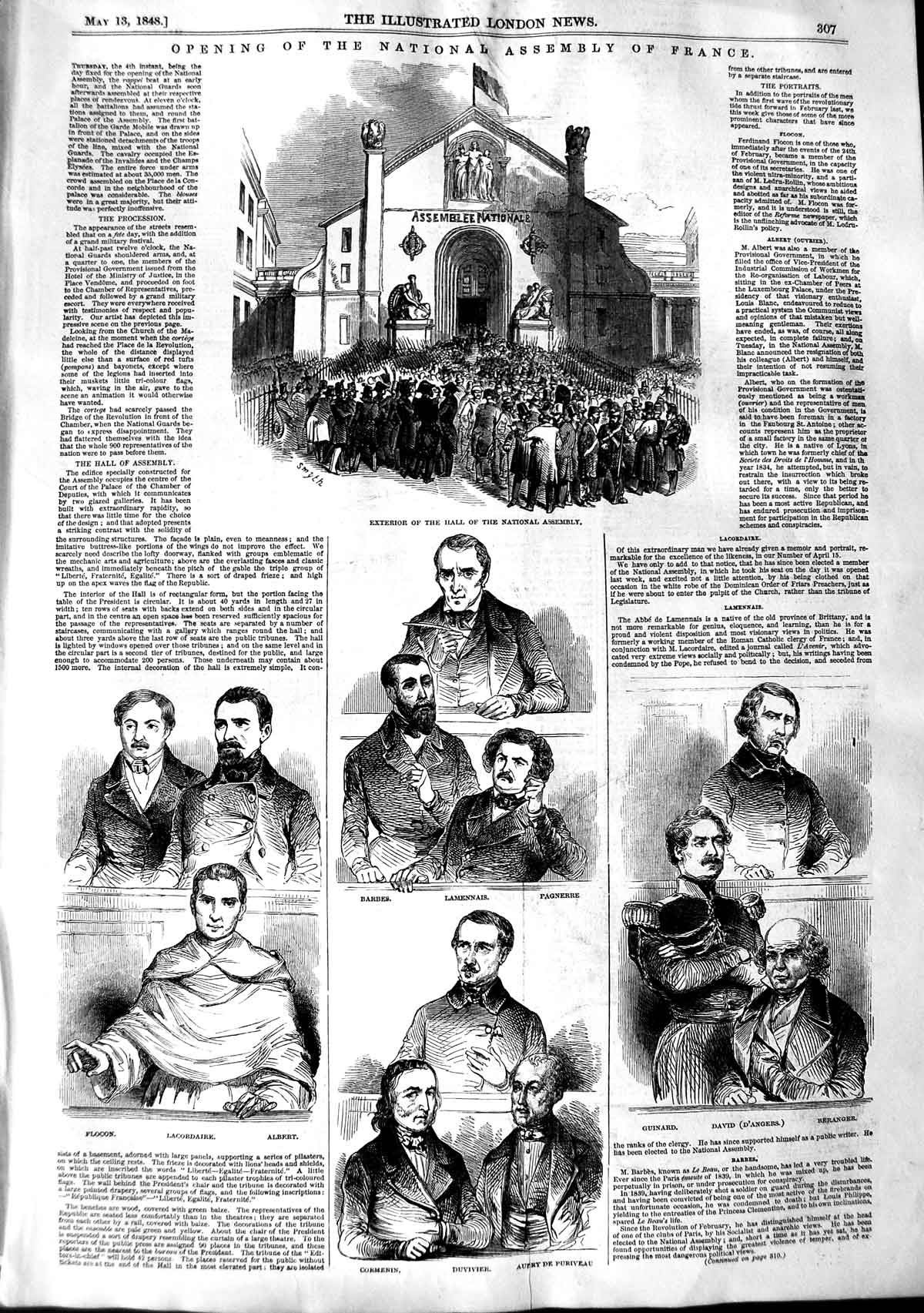 Old Antique Print 1848 Hall National Assembly France Duvivier Lacordaire 19th