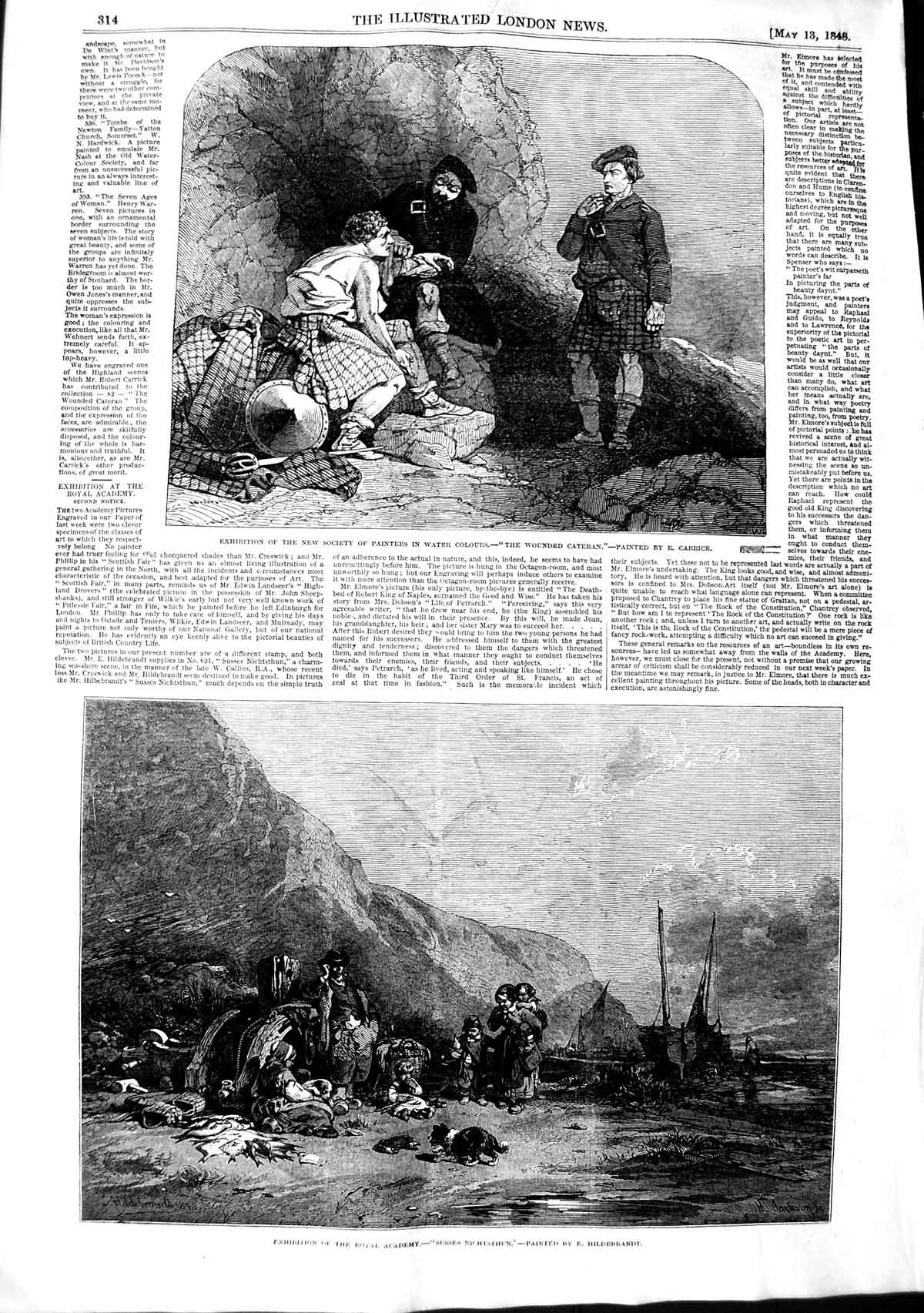 Original Old Antique Print 1848 Susses Nichtsthun Wounded Cateran Fine Art 19th
