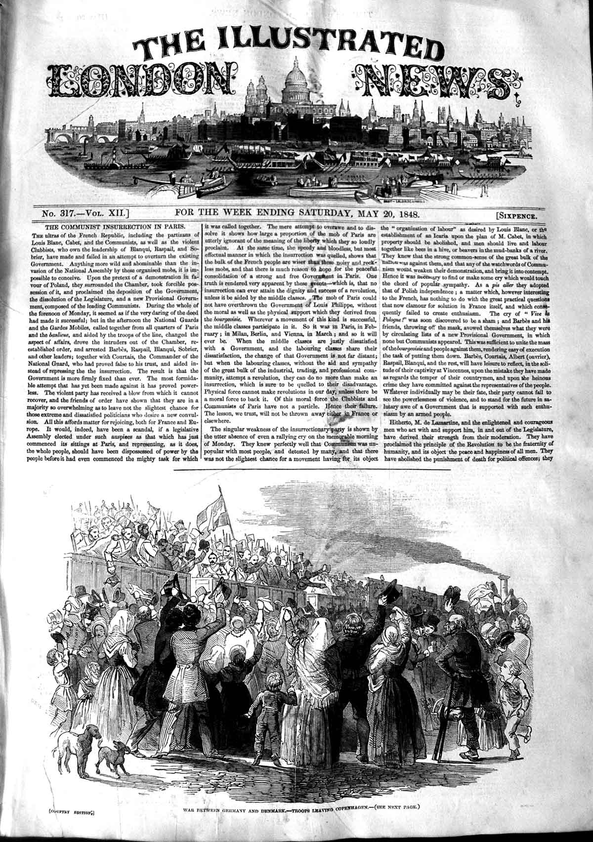 Original Old Antique Print 1848 War Between Germany Denmark Copenhagen Siers