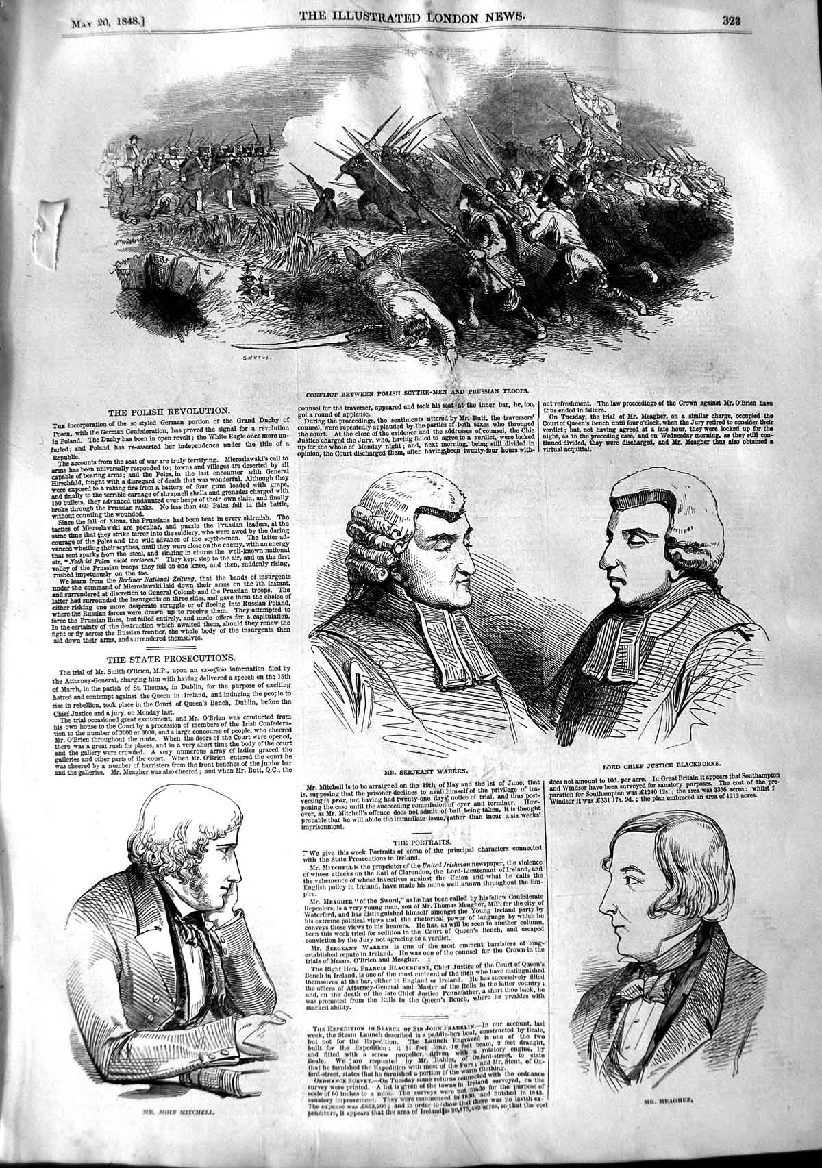 Old Antique Print 1848 John Mitchell Meagher Warren Blacburne Polish War 19th