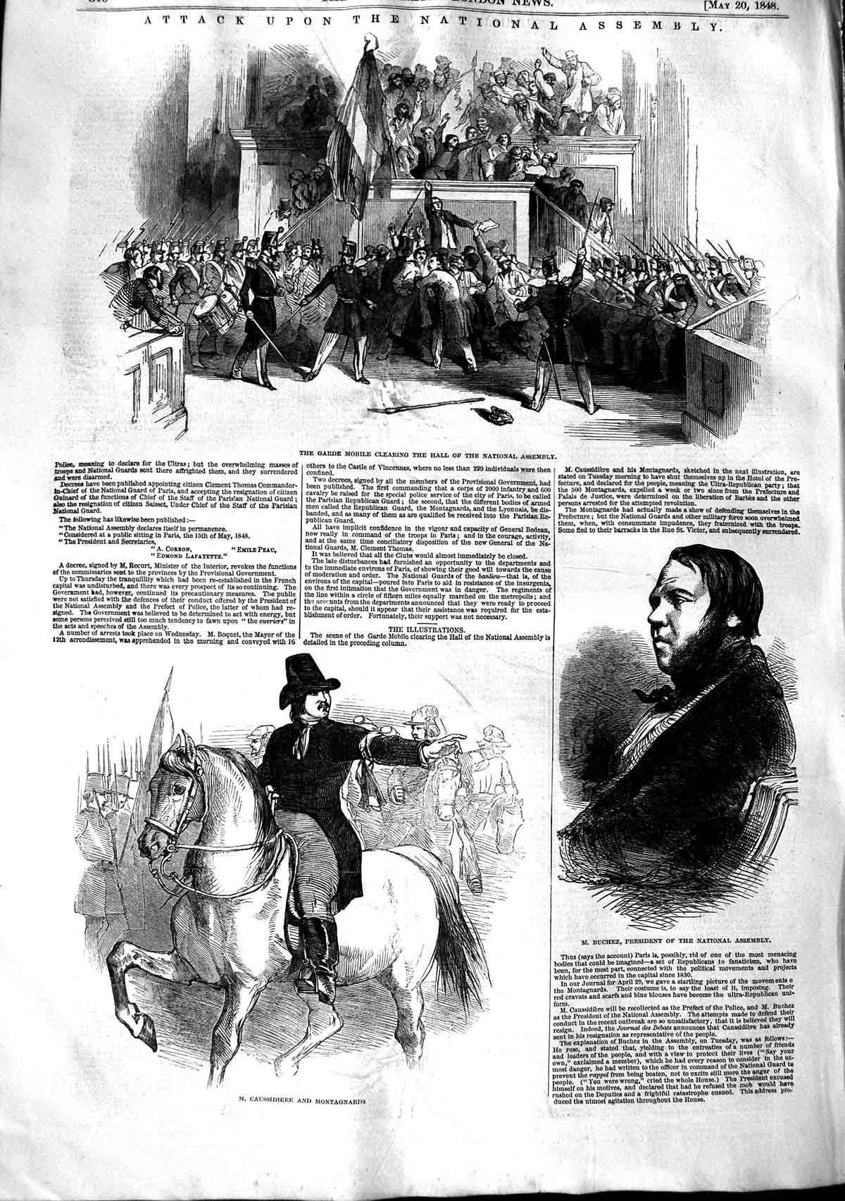 Original Old Antique Print 1848 Garde Mobile National Assembly Buchez Caus 19th