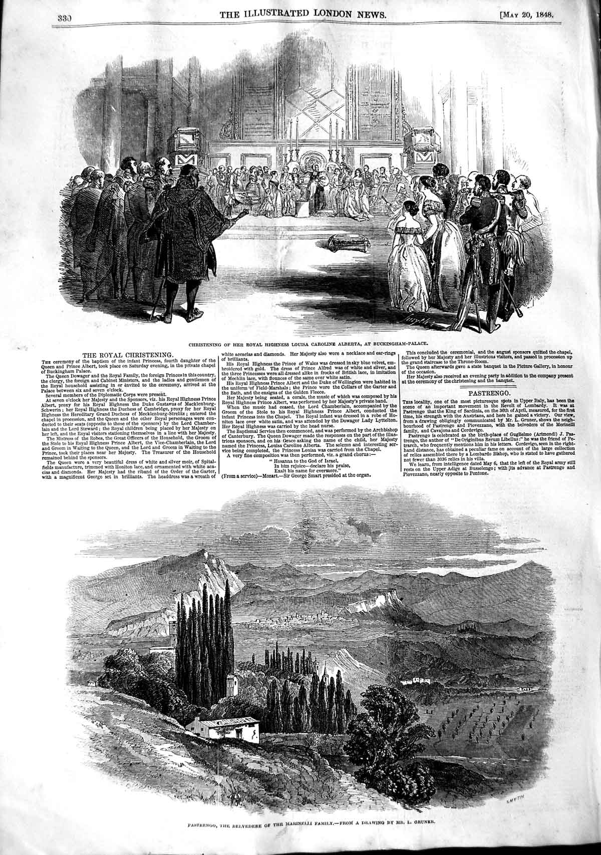 Original Old Antique Print 1848 Pastrengo Marinelli Family Christening Alberta