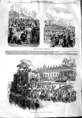 Original Old Antique Print 1848 Procession Car Agriculture Fete 19th