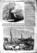 Old Antique Print 1848 Church St. Paul Schools Bermondsey Victoria Tower 19th