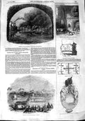 Old Antique Print 1848 Fire Usk Bridge Wales Railway Steams Hip Benares 19th