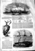 Old Antique Print 1848 Earl Grey Ship Wreck Fly Guernsey Prize Race Cup 19th