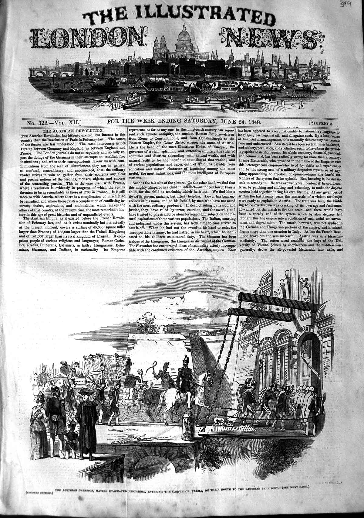 Original Old Antique Print 1848 Austrian Garrison Peschiera Castle Parm 19th