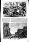 Original Old Antique Print 1848 Picnic Bushey Park Family Scene Dodgson Phiz
