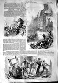 Original Old Antique Print 1848 Conflict Faubourg Antoine Insurgents Faubourg