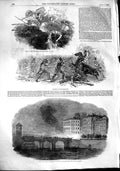 Old Antique Print 1848 Cannonade Rue Jacques Pont Change Porte Denis War 19th