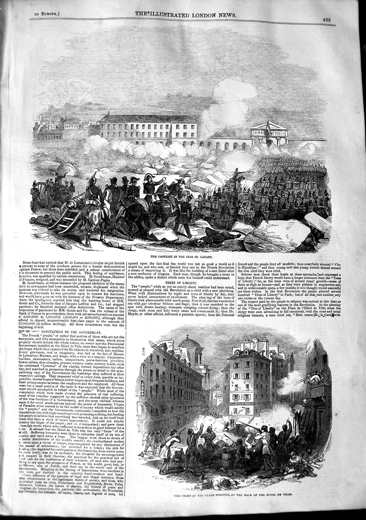 Old Antique Print 1848 Conflict Clos Lazare Place Bodoyer Hotel De Ville 19th