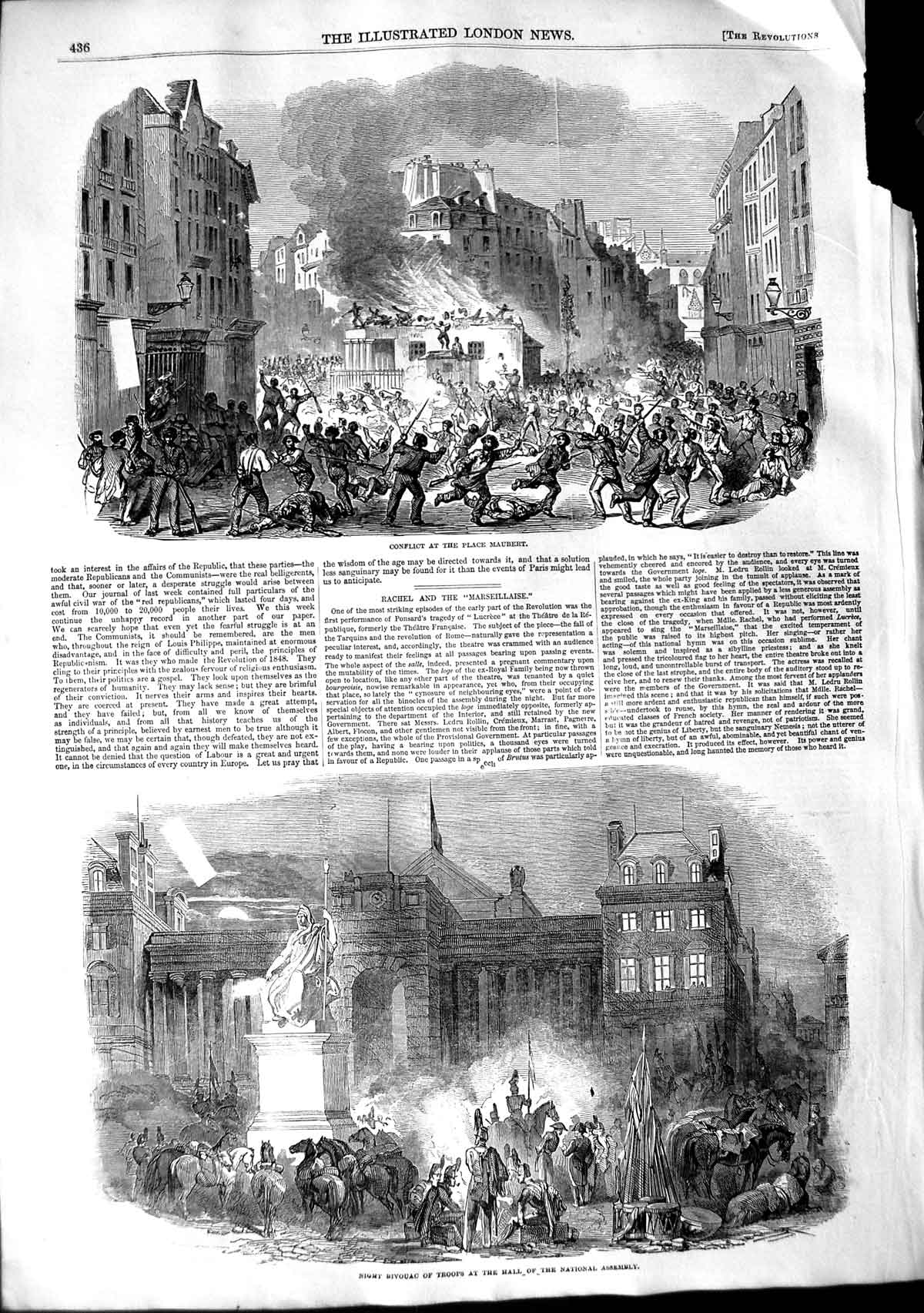 Old Antique Print 1848 Conflict Maubert Bivouac Troops National Assembly 19th