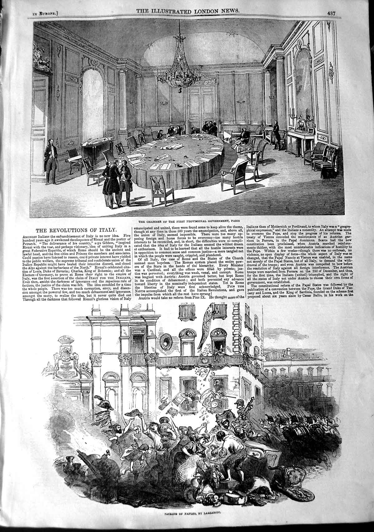 Old Antique Print 1848 Sacking Naples Lazzaroni Government Paris France 19th