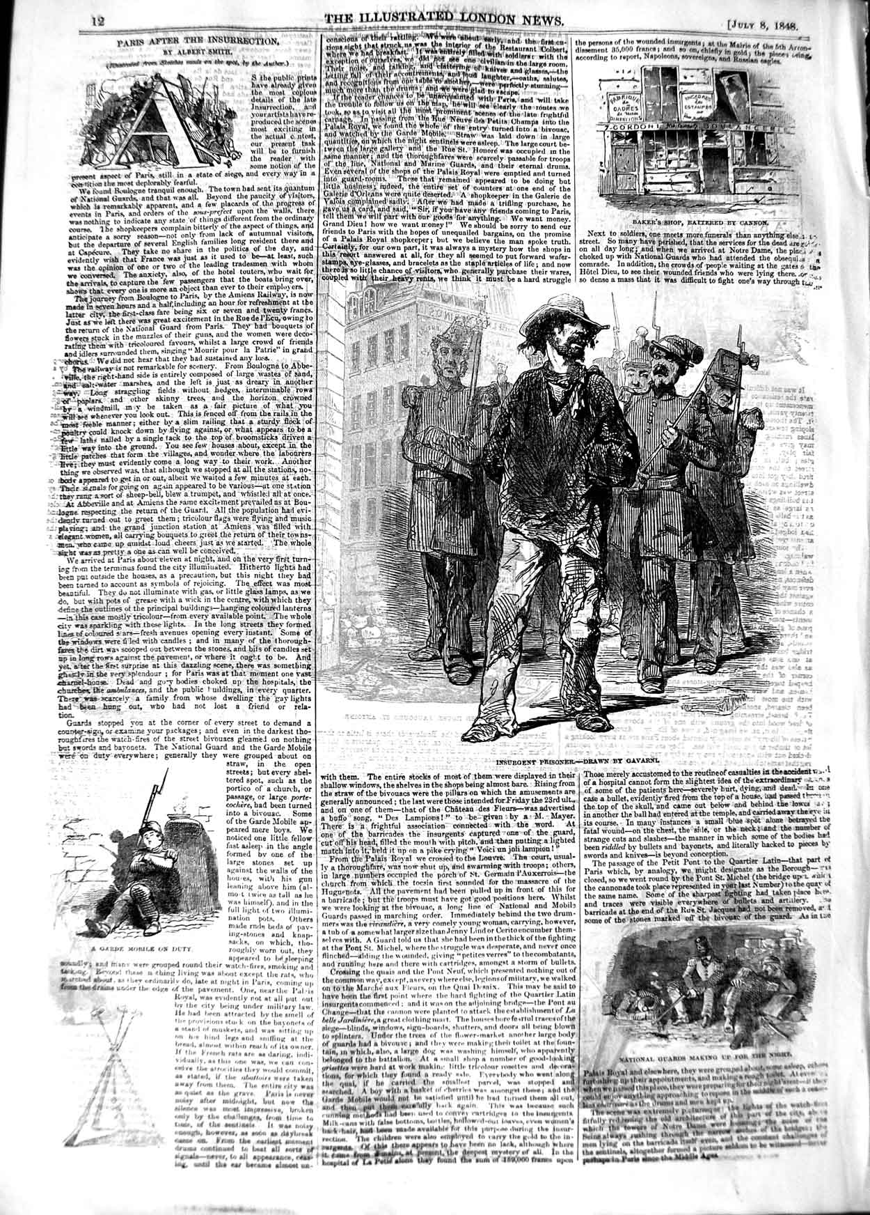 Old Antique Print 1848 Paris Isurrection Insurgent Prisoner Antoine House 19th
