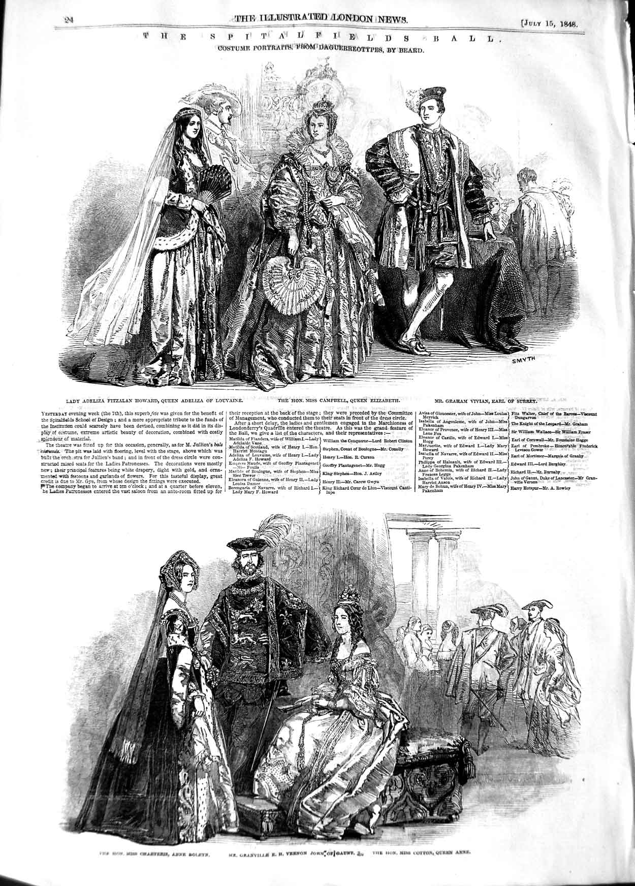Old Antique Print 1848 Spitalfield Ball Campbell Earl Surrey Valois Anson 19th