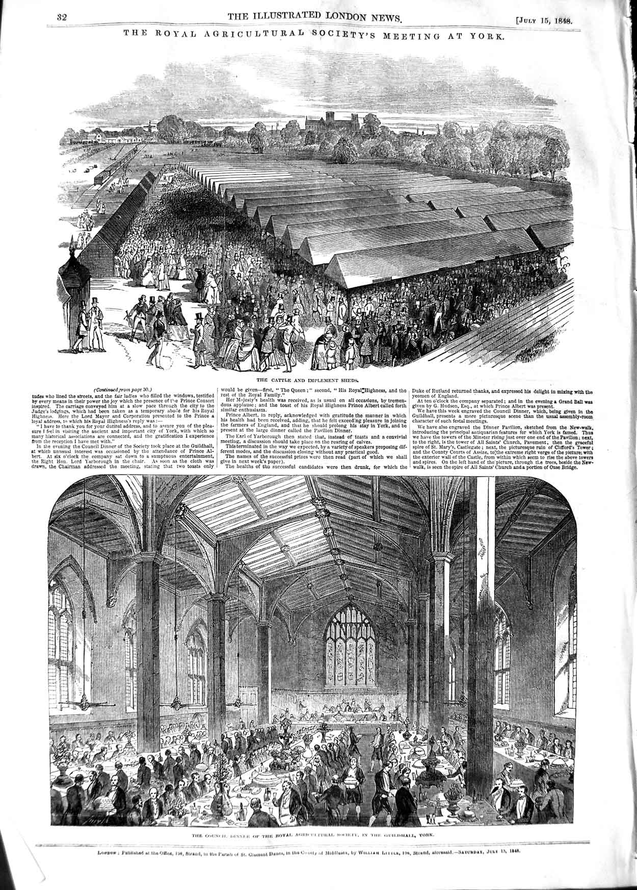 Old Antique Print 1848 Royal Agricultural Meeting York Cattle Guildhall 19th