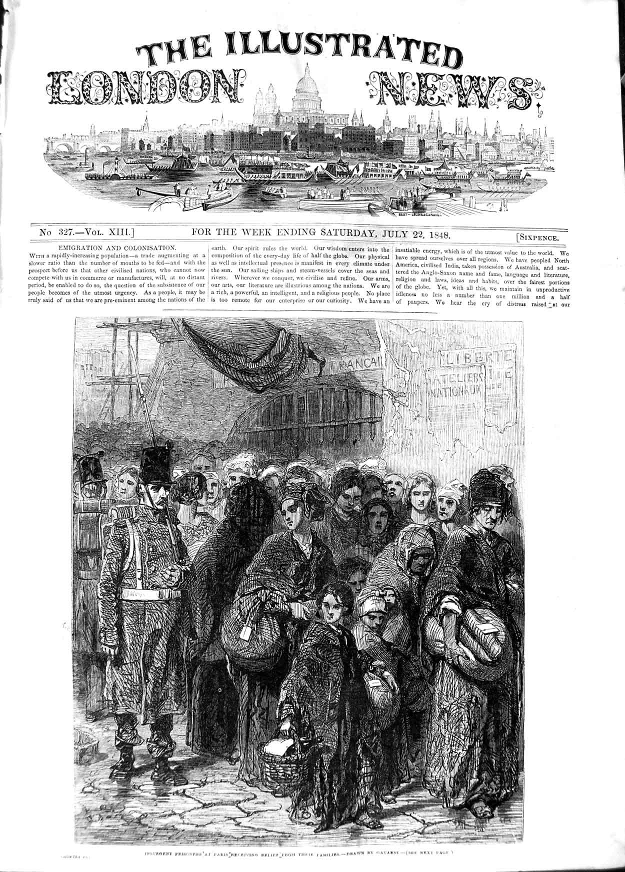 Original Old Antique Print 1848 Insurgent Prisoners Families Paris France 19th