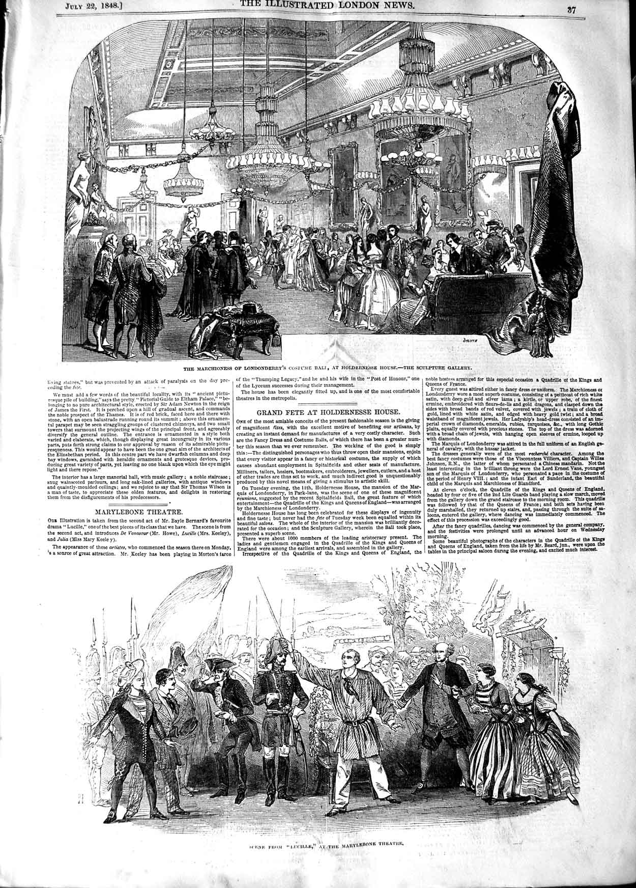 Original Old Antique Print 1848 Marchioness Londonderry Ball Hernesse Victorian