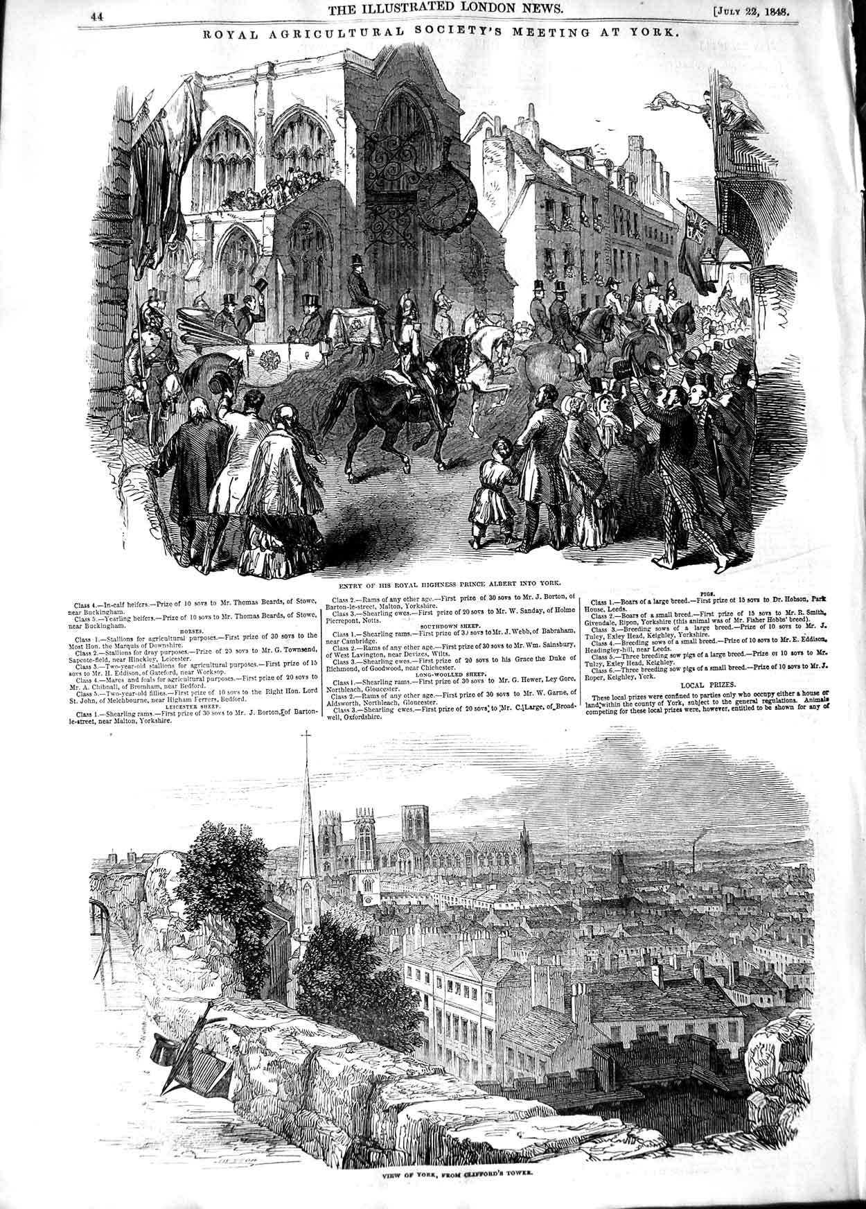 Original Old Antique Print 1848 Agricultural York Prince Albert Hornsby Engine