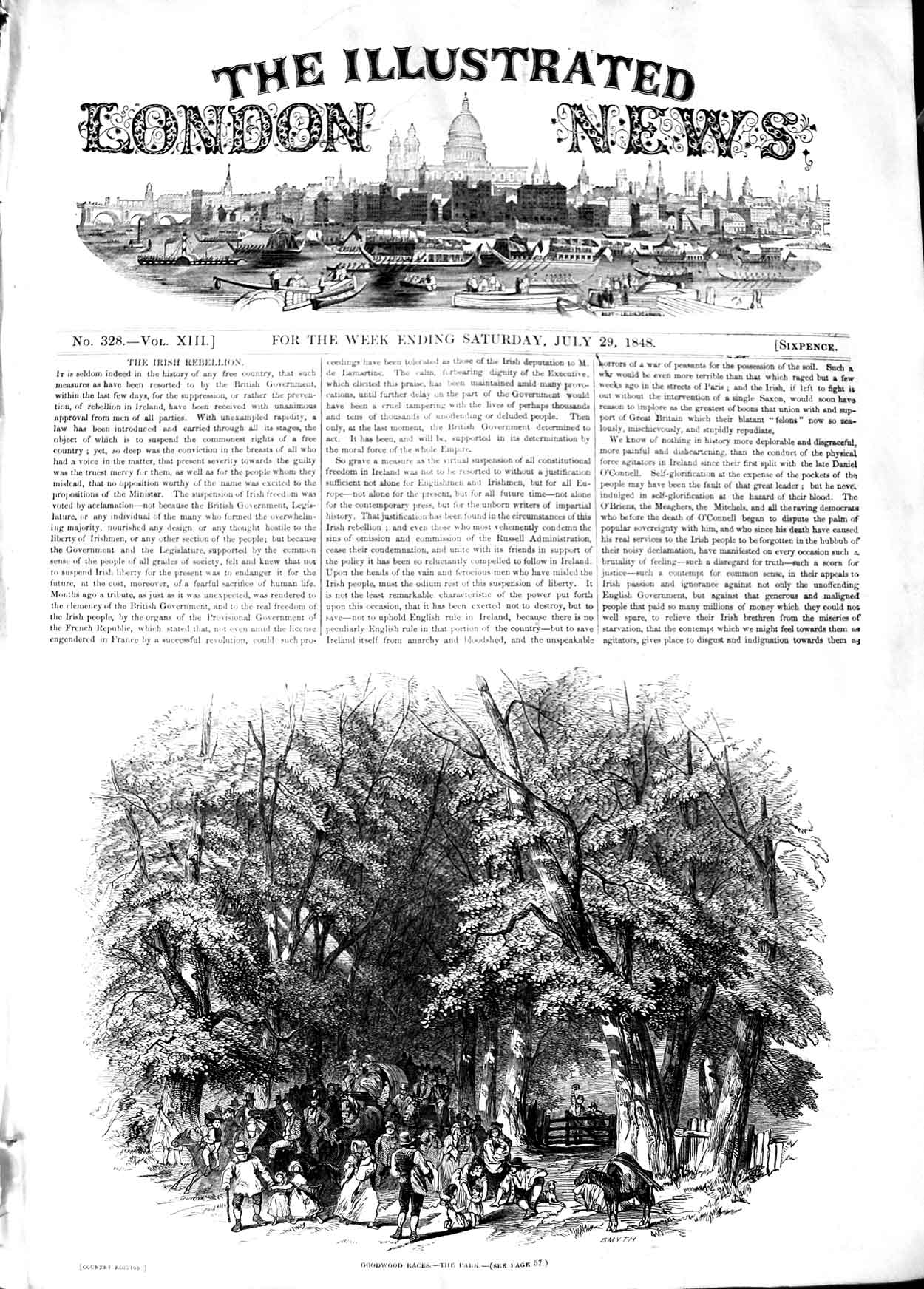Original Old Antique Print 1848 Goodwood Horse Racing Park Sport 19th