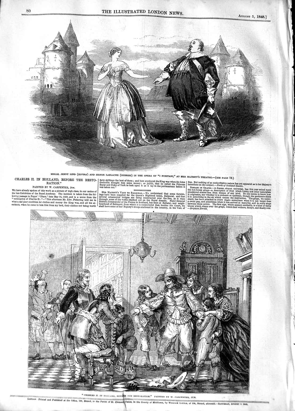 Original Old Antique Print 1848 Jenny Lind Lablache Opera Theatre Charles 19th