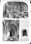 Old Antique Print 1848 Antiquarian Banquet Newcastle Castle Chapel Norman 19th