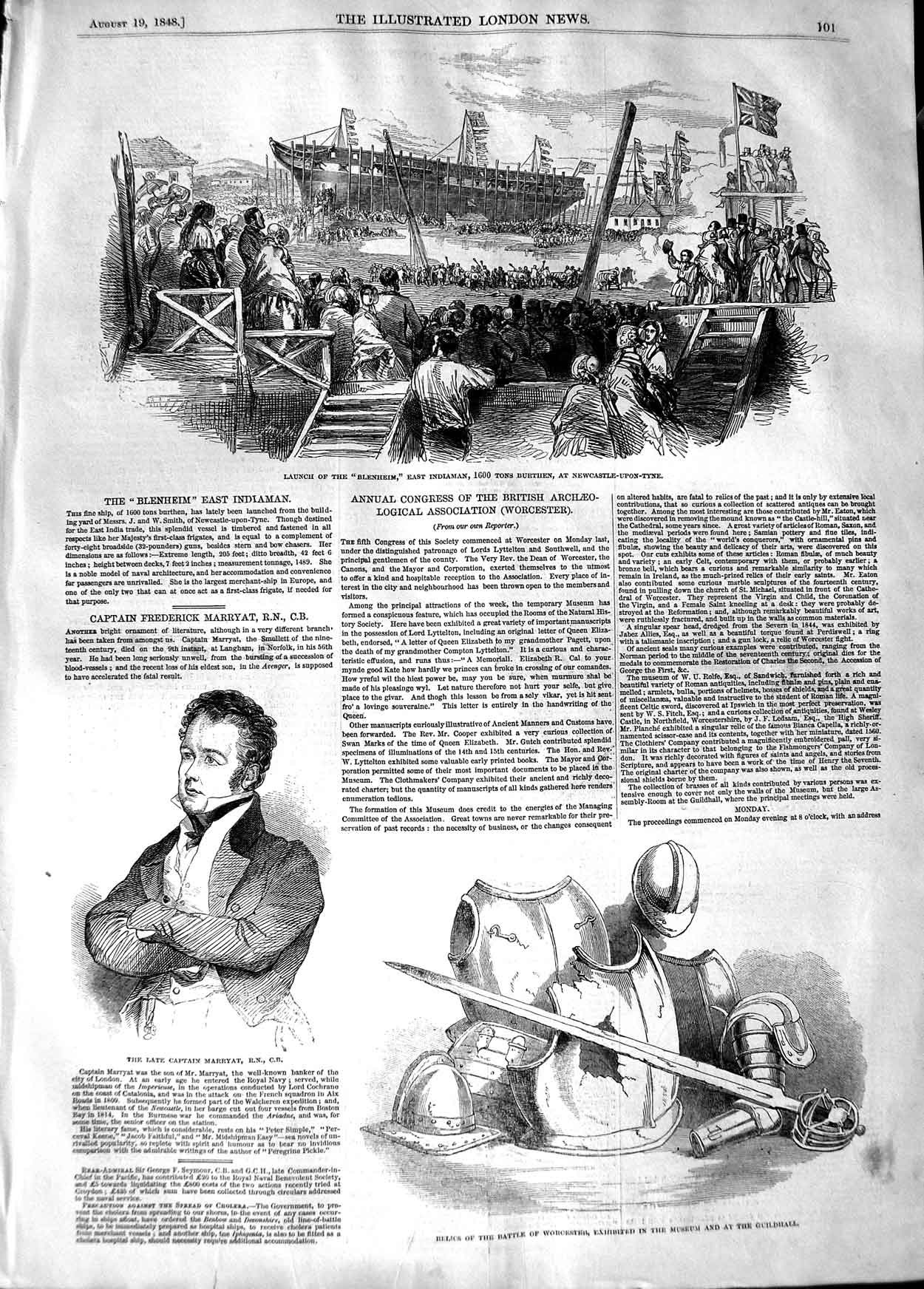 Original Old Antique Print 1848 Belnheim Ship Captain Marryat War Relics Wo 19th