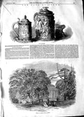 Original Old Antique Print 1848 Sale Stowe Ivory Tankards Temple S Vase 19th