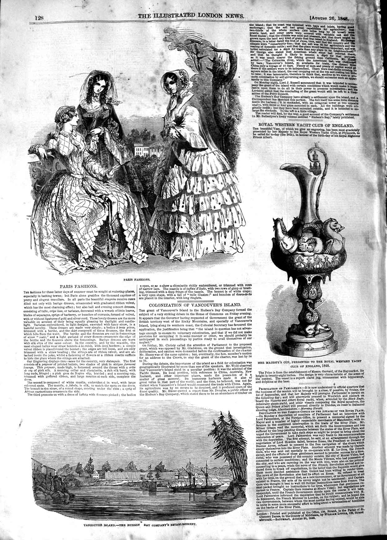 Original Old Antique Print 1848 Fashion Vancouver Islands Hudson River Ya 19th