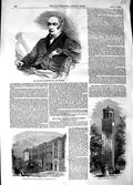 Original Old Antique Print 1848 George Stephenson Engineer Theatre Palm-Stove
